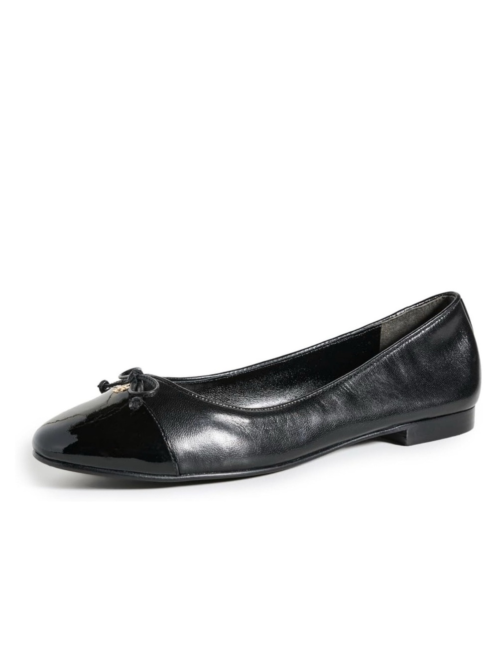 Tory Burch Patent Leather Cap Toe Bow Ballet Flats in Perfect Black 7.5